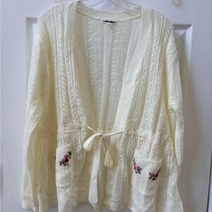 For Love And Lemons Cream Cardigan with Floral Embroidery